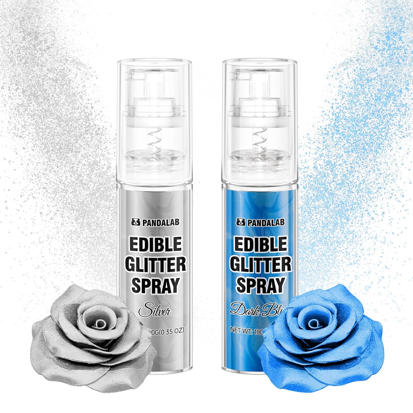 Pandalab Edible Glitter Spray - Silver & Blue Food Grade Luster Dust for Drinks & Desserts, 0.35oz Bottle