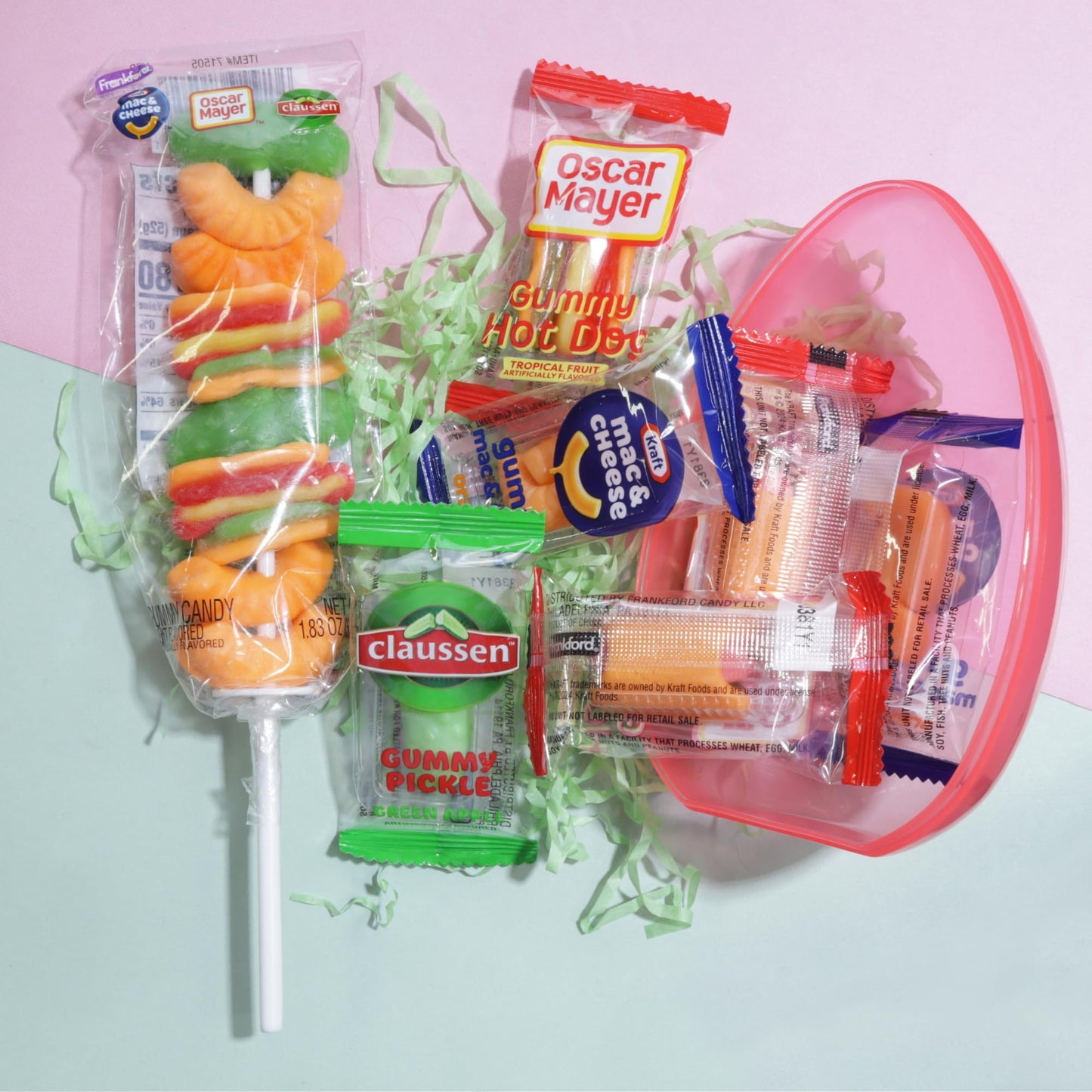 Sweetzo Jumbo Prefilled Easter Eggs, Pickle, Macaroni And Cheese, And Hot Dog Individually Wrapped Gummies, Basket Stuffer Candi
