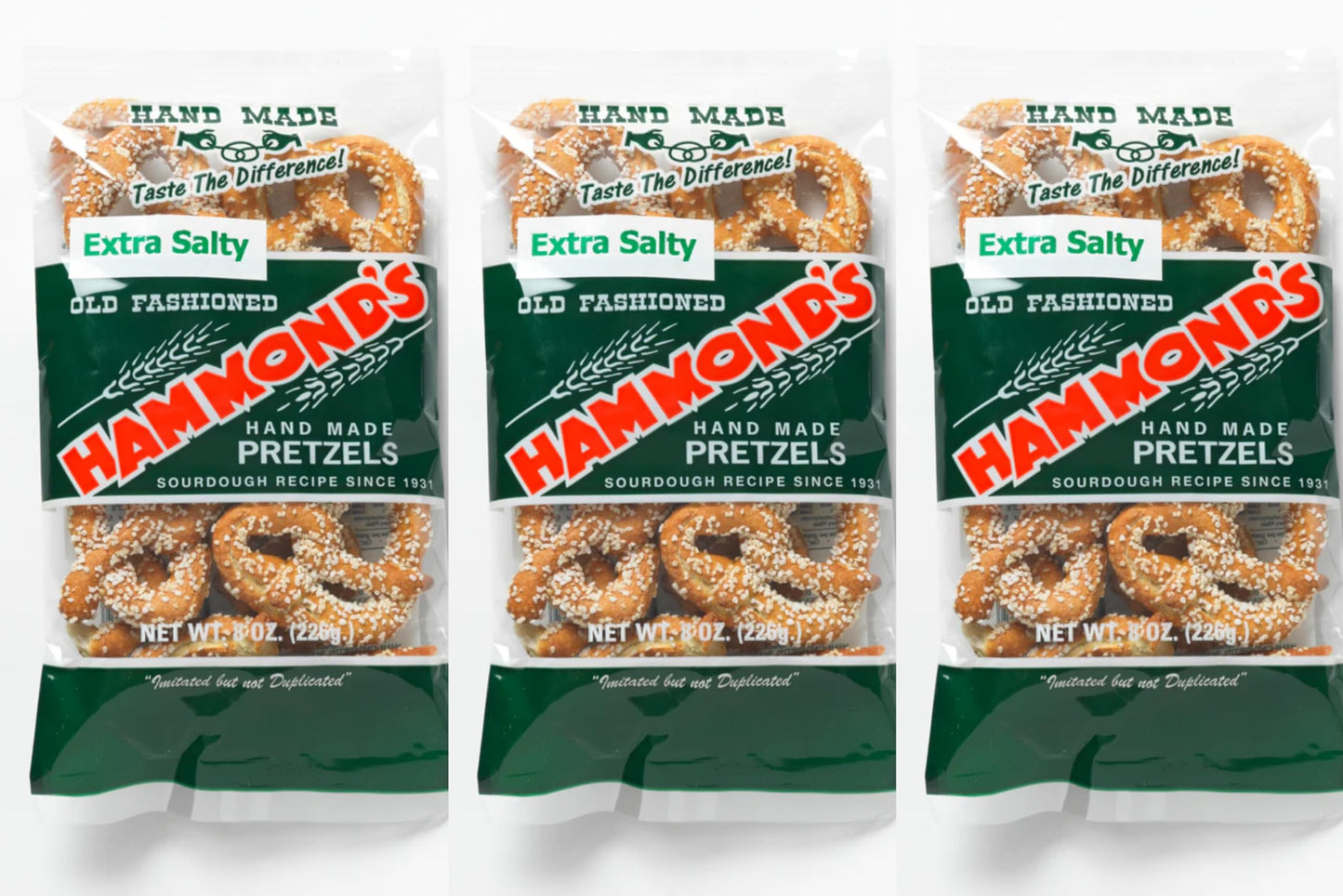 Hammonds Extra Salty handmade Pretzels 8 ounces bag (3 bags)