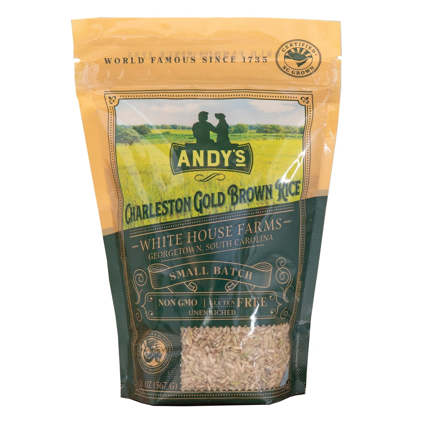 Andy’S Organic Carolina Gold Rice | Charleston Gold Long Grain Brown Rice | Gluten Free, Non Gmo & Sugar Free | Aromatic | Harvested In The Usa | 1 Pack | 20 Oz (1.25Lb)