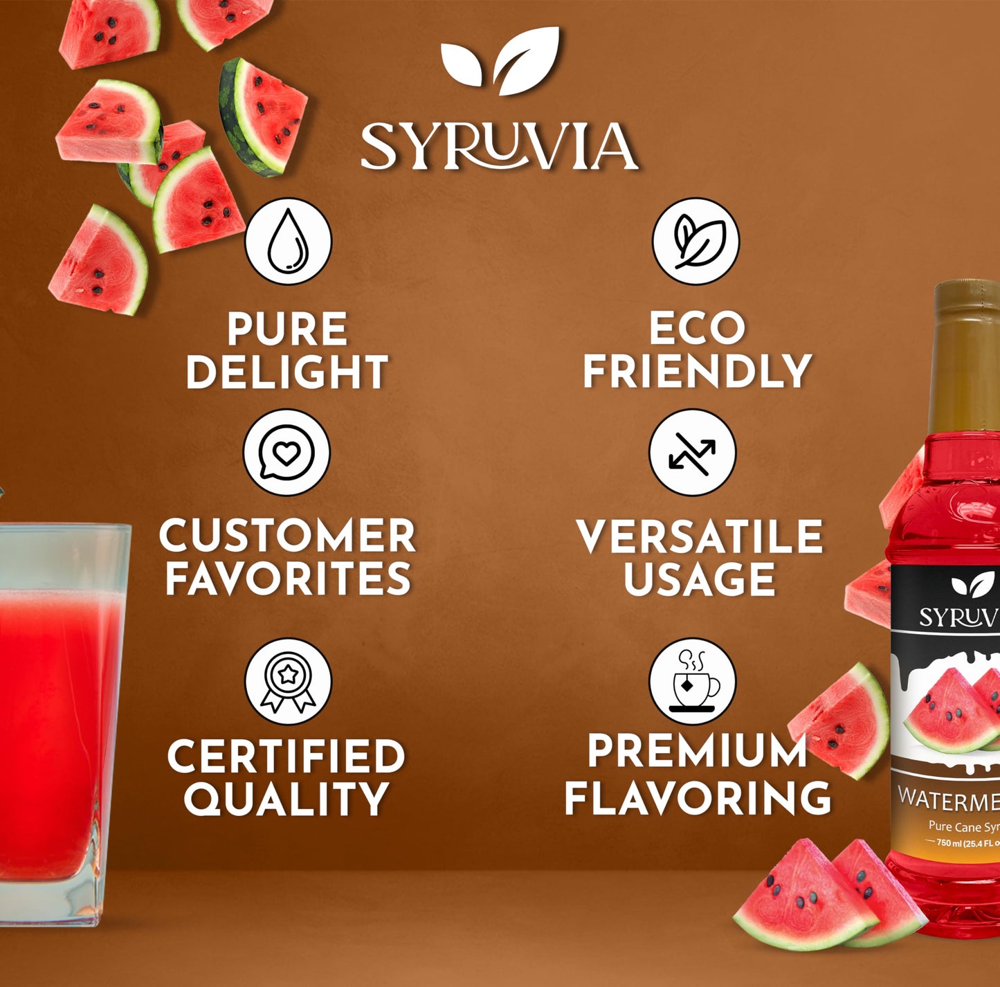 Syruvia Watermelon Syrup - Watermelon Syrup Flavor, 25.4 Fl Oz - Perfect For Cocktails, Ice Tea, Desserts, Italian Sodas, Ice An
