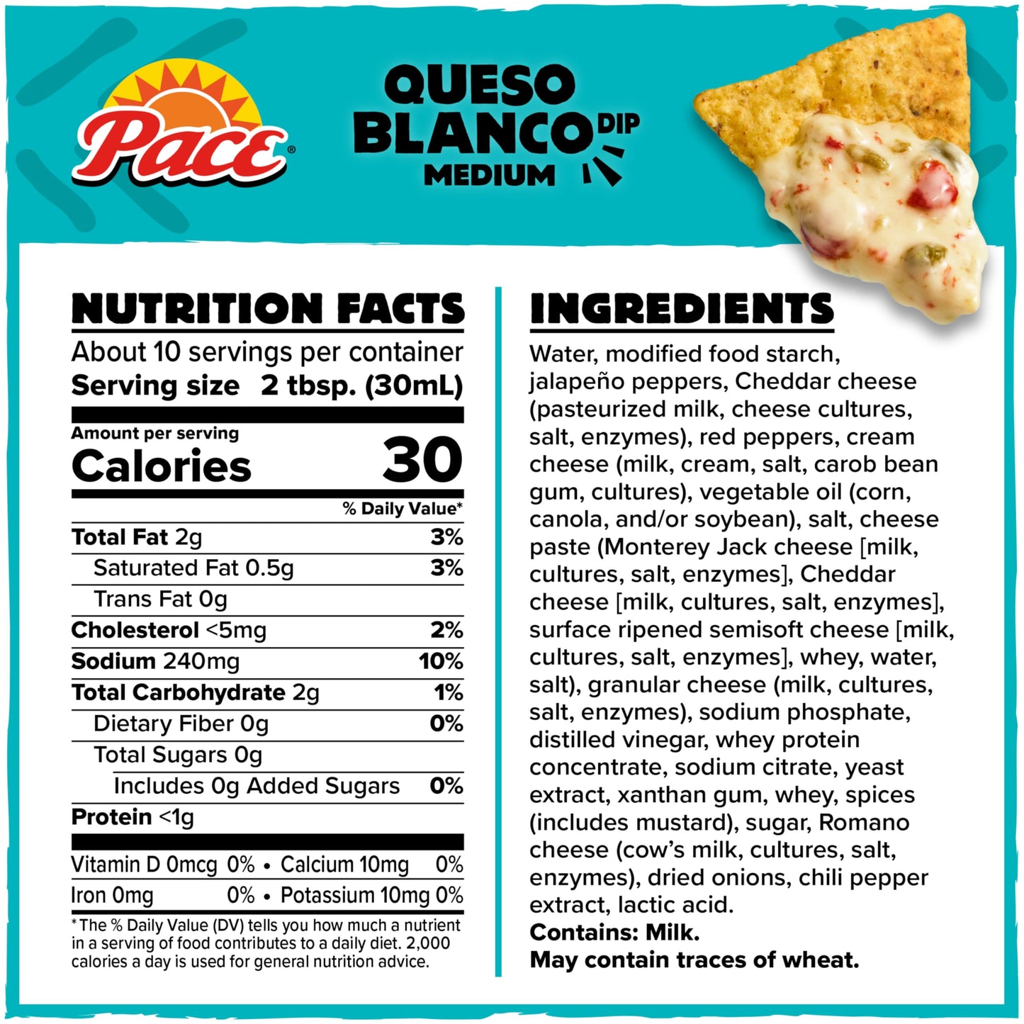 Pace Queso Blanco Dip, Cheese Dip, 11 oz Microwavable Bowl