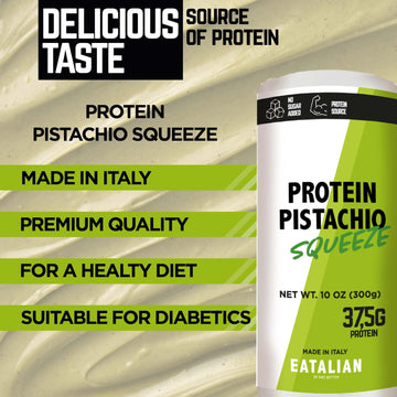 Eatalian By Amz Better Protein Pistachio Flavoured Topping, Sweet Protein Cream In 10 Oz/300G Squeezer, Made In Italy, Pistachio