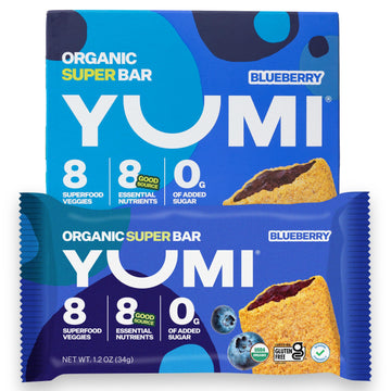 YUMI Organic Breakfast Superbar, Gluten-Free, No Added Sugar, 7+ Vegetables, Soft-Baked Crust, Healthy Snack Bars for Kids, Scho