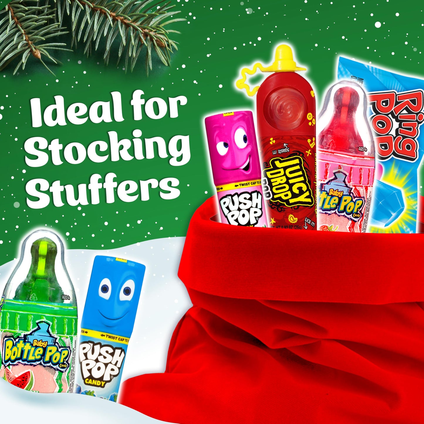 Christmas Candy Variety Pack Bag, 12 Ct Assorted Lollipops, Bulk Individually Wrapped Ring Pop, Push Pop, Baby Bottle Pop & Juic