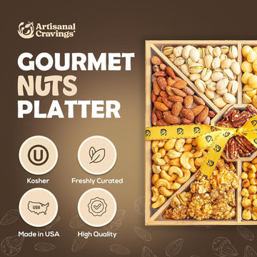 Valentines Day Gourmet Mixed Nuts Gift Basket With Lazy Susan | Xl 2 Lb Platter Includes 9 Assortments Of Premium Nuts - Sleek B