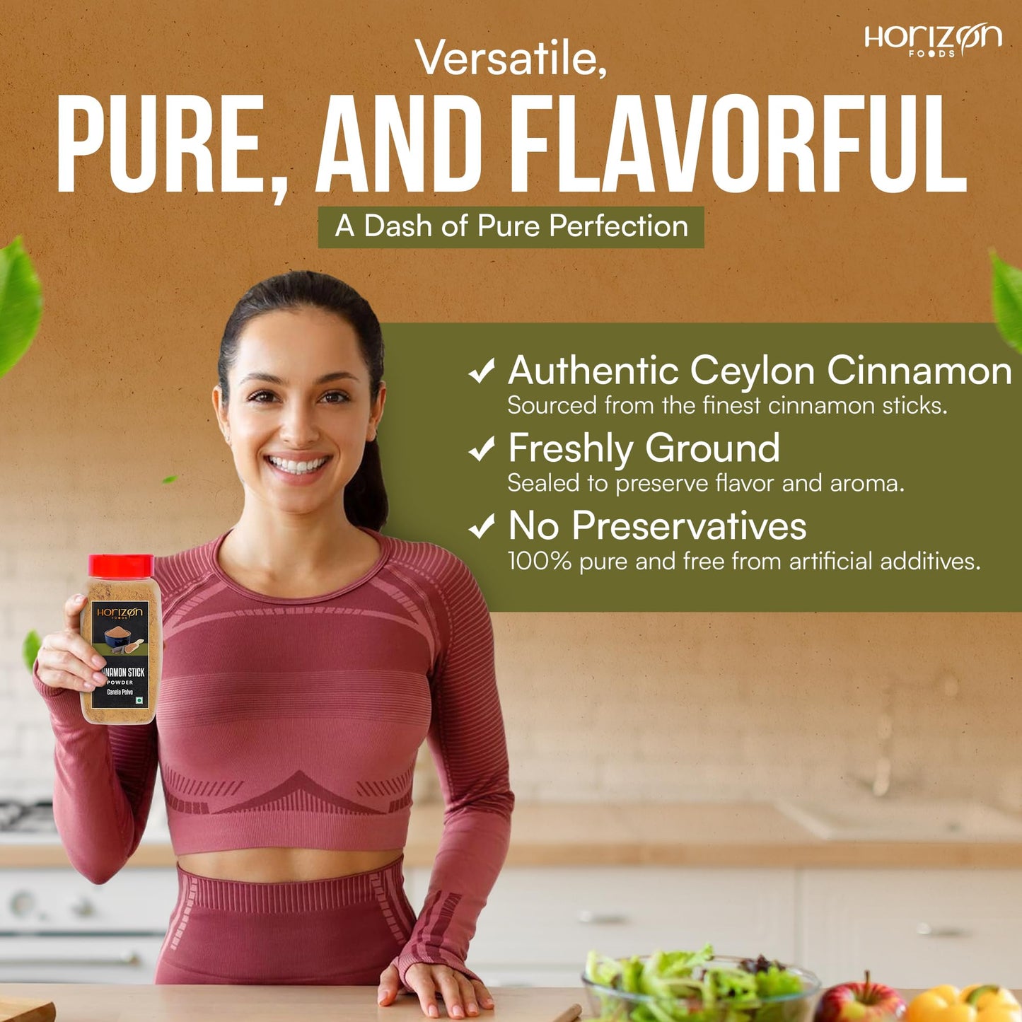 Horizon Foods Enhanced Ground Cinnamon Powder - 100 Grams Freshly Ground Cinnamon Sticks For Baking, Cooking & Seasonings - Ideal For Cinnamon Rolls, Mediterranean Food Recipes & Spices Gift Sets