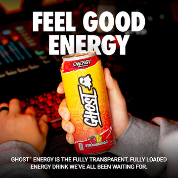 GHOST Energy Drink - 12-Pack Strawbango - 16oz - Gluten-Free, Vegan, 200mg Natural Caffeine, No Artificial Colors