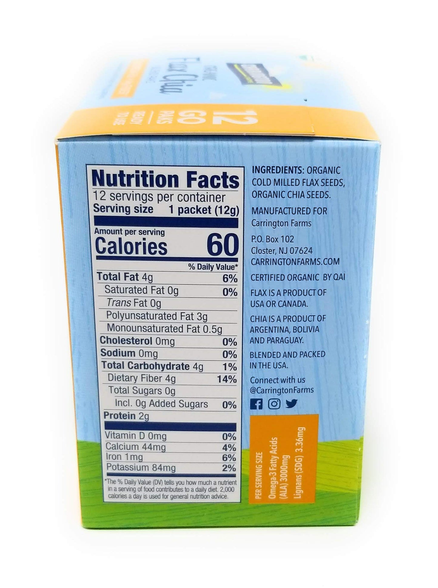 Carrington Farms Organic Flax Chia Paks - 12 Ready-To-Eat Packs, 5.08 Ounce Each, Healthy Snack Option