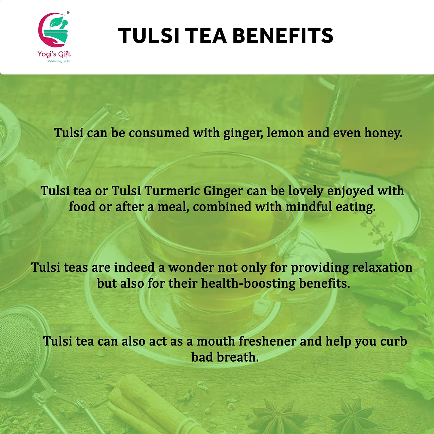 Dried Tulsi | Holy Basil Leaf Tea 4 oz | Relaxing and Calming Tea | 100% Natural | by Yogis Gift