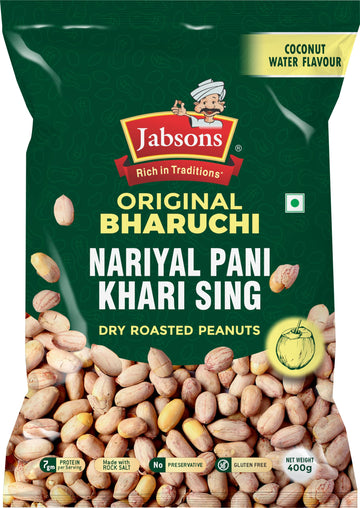 Jabsons Coconut Gluten Free Nariyal Pani Khari Sing Water Roasted Peanut/Moongphali/Shengdane 400G
