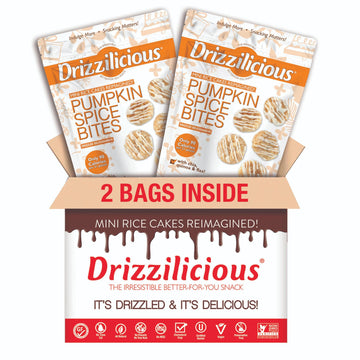 Drizzilicious Mini Rice Cakes - Rice Crisps, Healthy Snack For Mature-Themeds And Kids, Flavored Rice Cakes, Vegan, Gluten Free, Only 90 Calories Per Serving - Pumpkin Spice, 4 Oz (Pack Of 2)