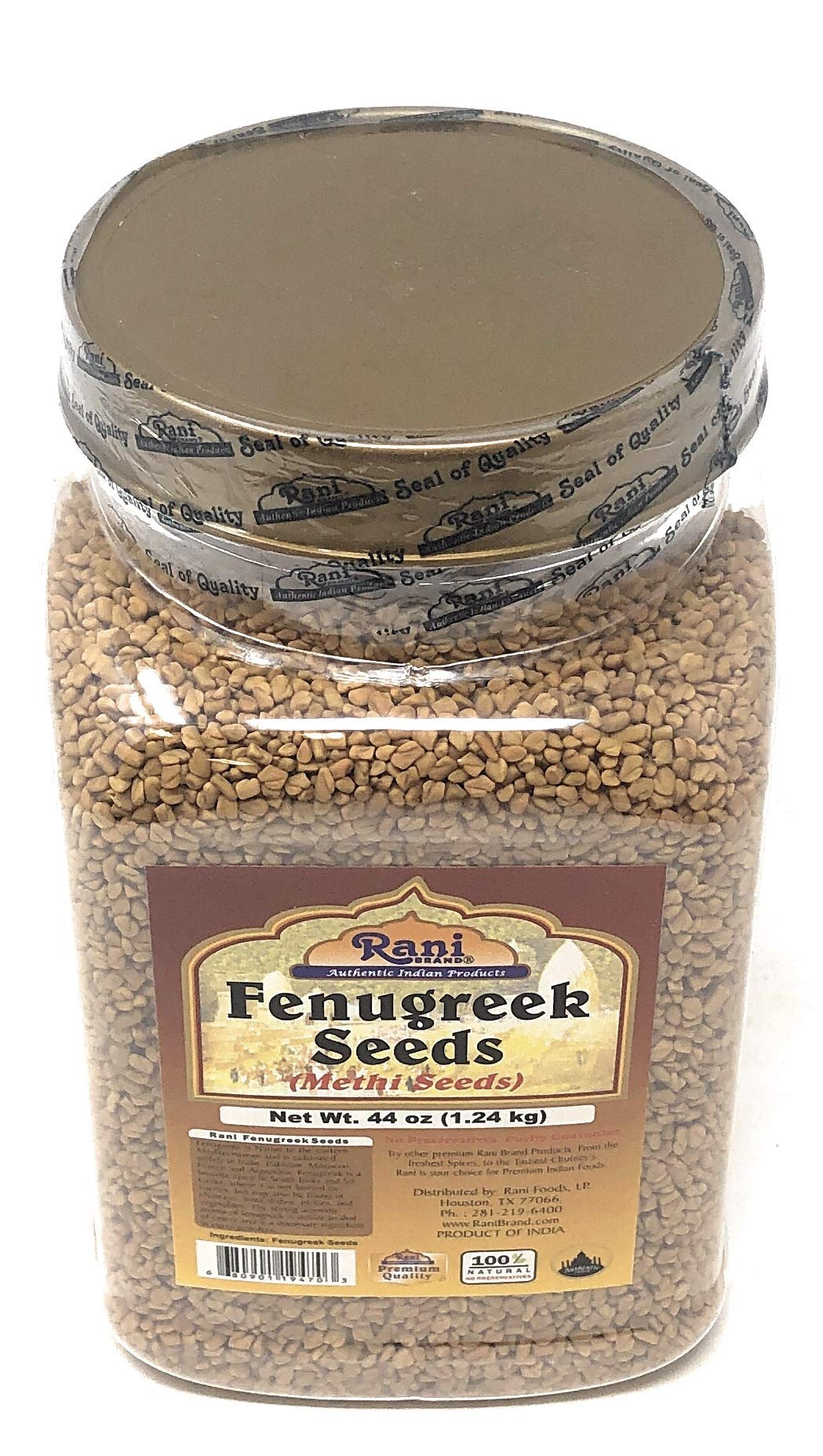 Rani Fenugreek (Methi) Seeds Whole 44oz (2.75lbs) 1.24kg Bulk PET Jar, Trigonella foenum graecum ~ All Natural | Vegan | Gluten