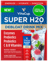 VitaCup Super H2O Bloating Relief and Digestive Health Drink Mix Packets Probiotics Prebiotics C & B Vitamins Mixed Berry Flavor Water Enhancer Packets 16Ct