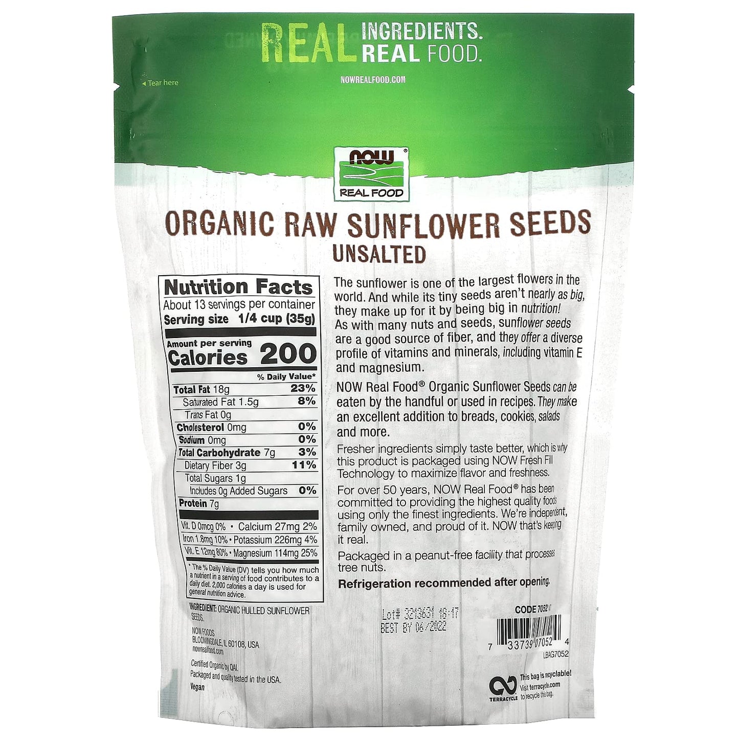 Now Foods Organic Raw Sunflower Seeds - 16 Oz