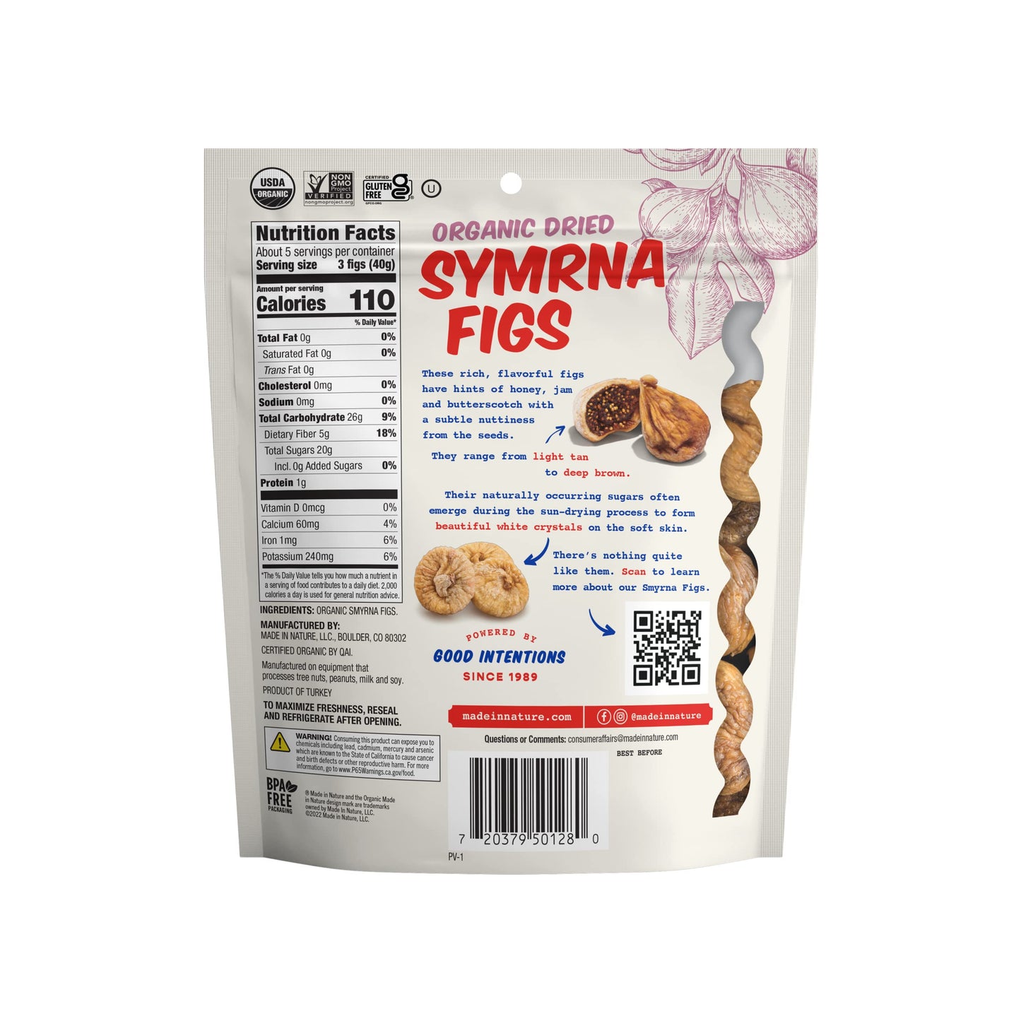 Made In Nature Organic Dried Fruit, Turkish Smyrna Figs, 7Oz Bags (6 Count) - Non-Gmo, Unsulfured Vegan Snack