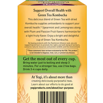 Yogi Tea Green Tea Kombucha Tea - 16 Tea Bags Per Pack (4 Packs) - Organic Green Tea With Kombucha To Support Overall Health - I