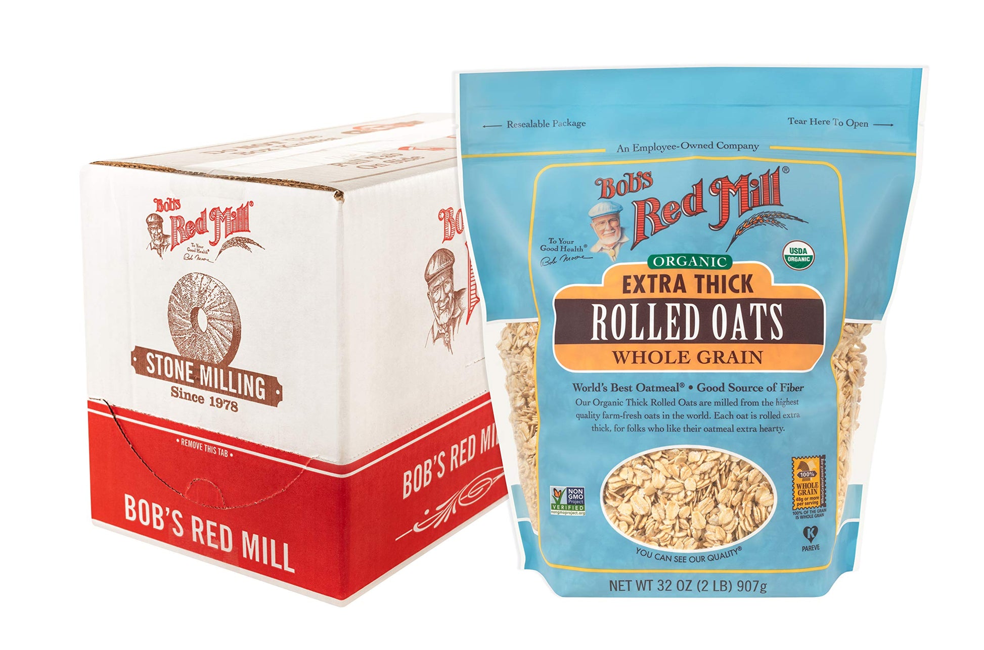 Bob s Red Mill Organic Extra Thick Rolled Oats, 32oz (Pack of 4) - Non GMO, Whole Grain, Vegan, Kosher