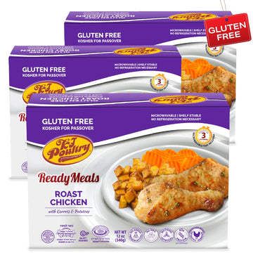KJ Poultry Kosher for Passover Gluten Free Meals, Roast Chicken with Potato & Carrots, Halal, (3 Pack) Prepared Entree Fully Coo