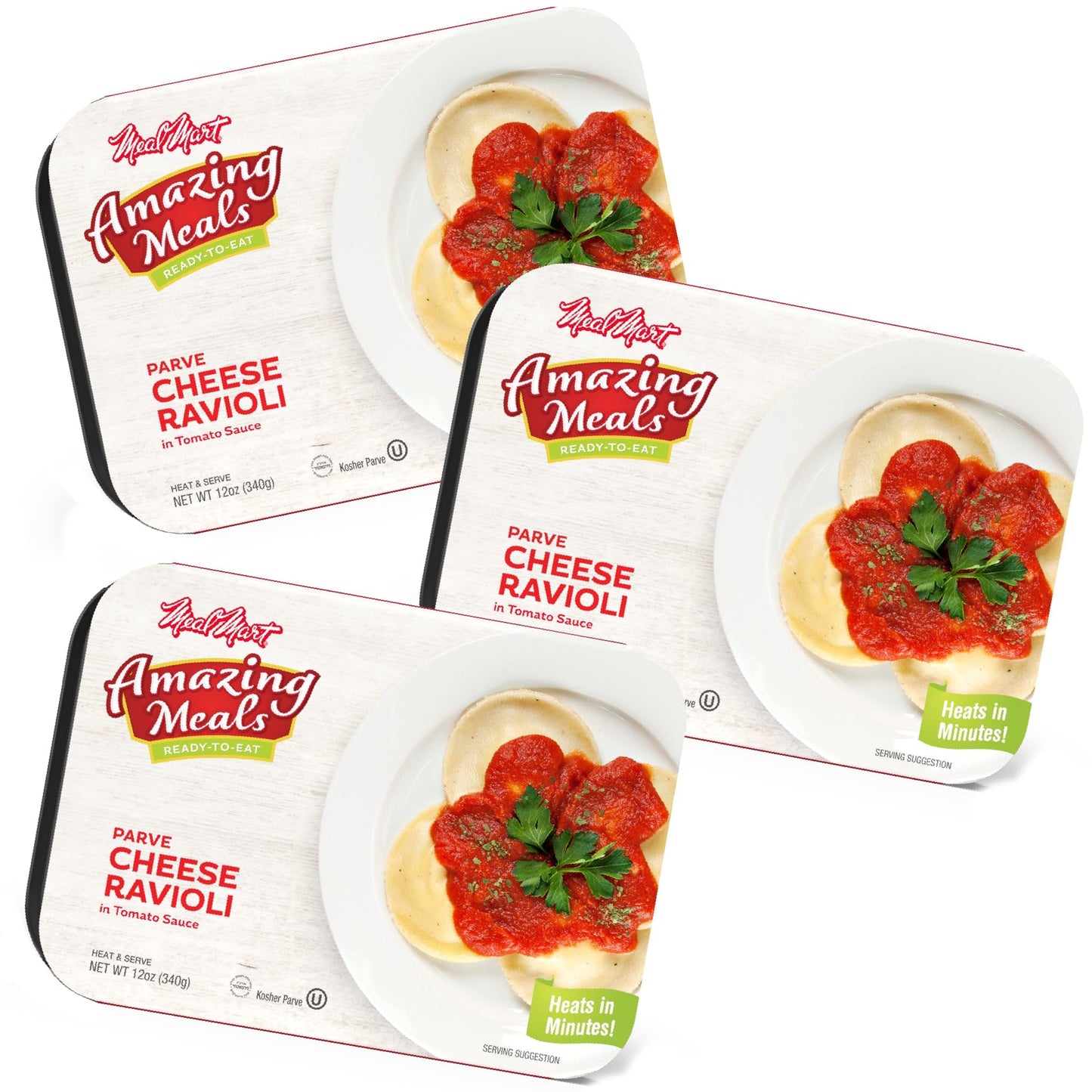 Kosher Parve Ready Meals - Cheese Ravioli in Tomato Sauce, MRE Meals Ready to Eat, Halal, (3 Pack) Prepared Entree Fully Cooked,