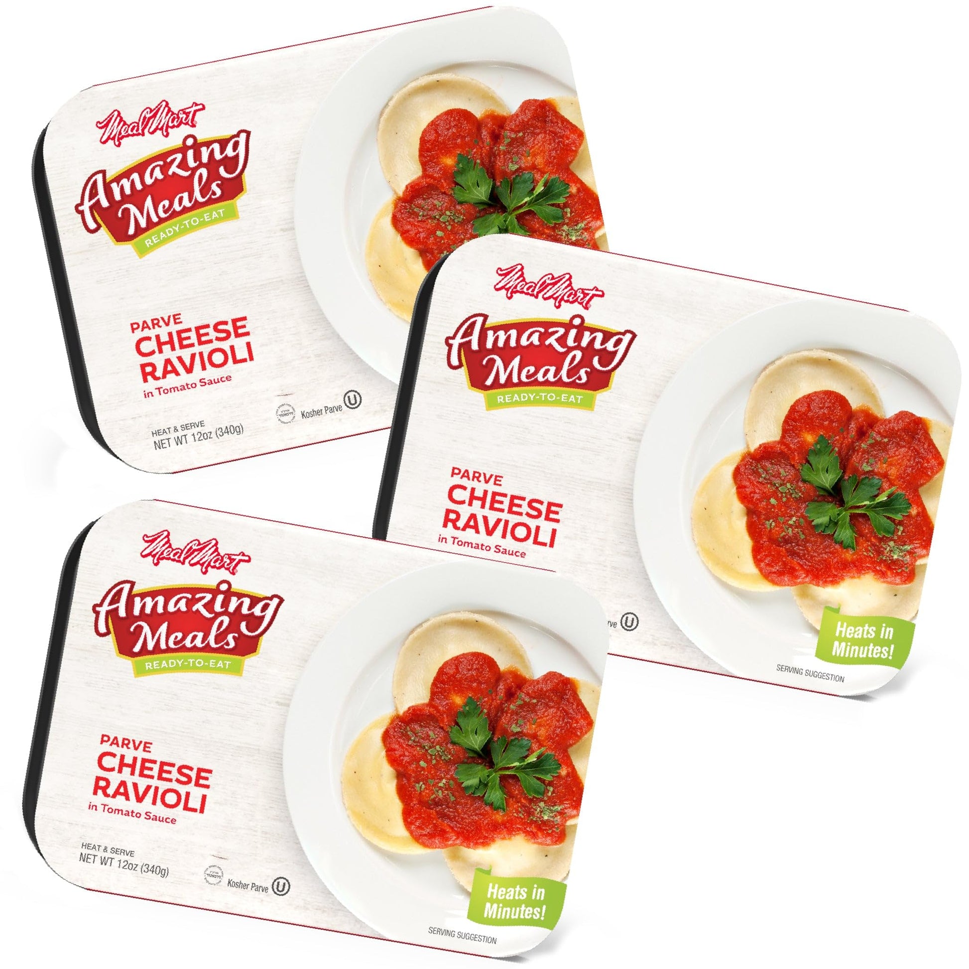 Kosher Parve Ready Meals - Cheese Ravioli in Tomato Sauce, MRE Meals Ready to Eat, Halal, (3 Pack) Prepared Entree Fully Cooked,