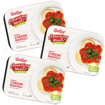 Kosher Parve Ready Meals - Cheese Ravioli in Tomato Sauce, MRE Meals Ready to Eat, Halal, (3 Pack) Prepared Entree Fully Cooked,