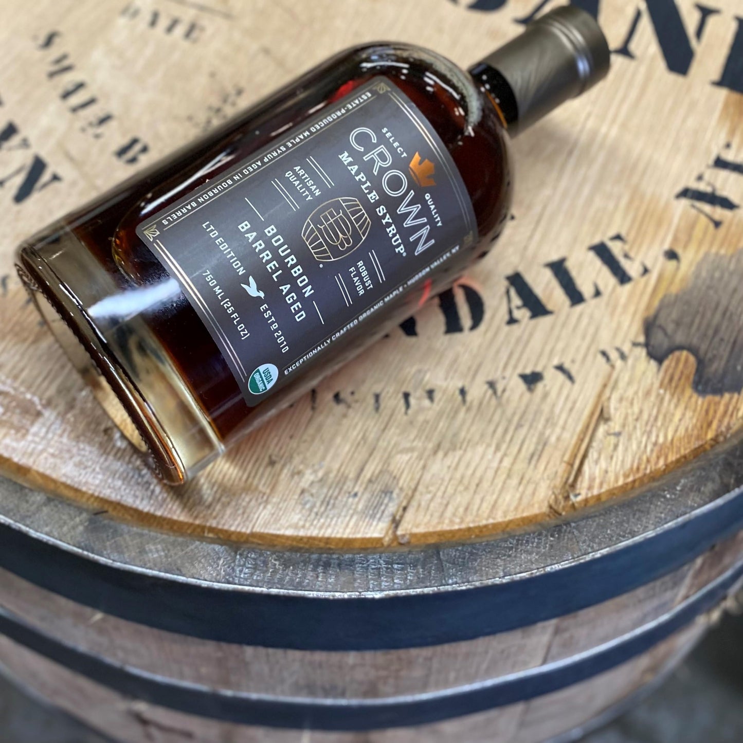 Crown Maple Organic Maple Syrup, spirit-inspired flavor Barrel Aged, 25 Fl Oz, Ideal for Pancakes, Cocktails, Marinades, and Sauces