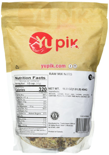Yupik Raw Mix Nuts, 1 Lb, Premium Natural Mixed Nuts With Almonds, Walnuts, Pistachios, Cashews, And Brazil Nuts, Healthy Snack,