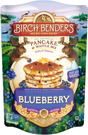 Blueberry Pancake & Waffle Mix By Birch Benders, Made With Real Blueberries, Non-Gmo, Just Add Water, Family Size, 14 Oz (Pack O