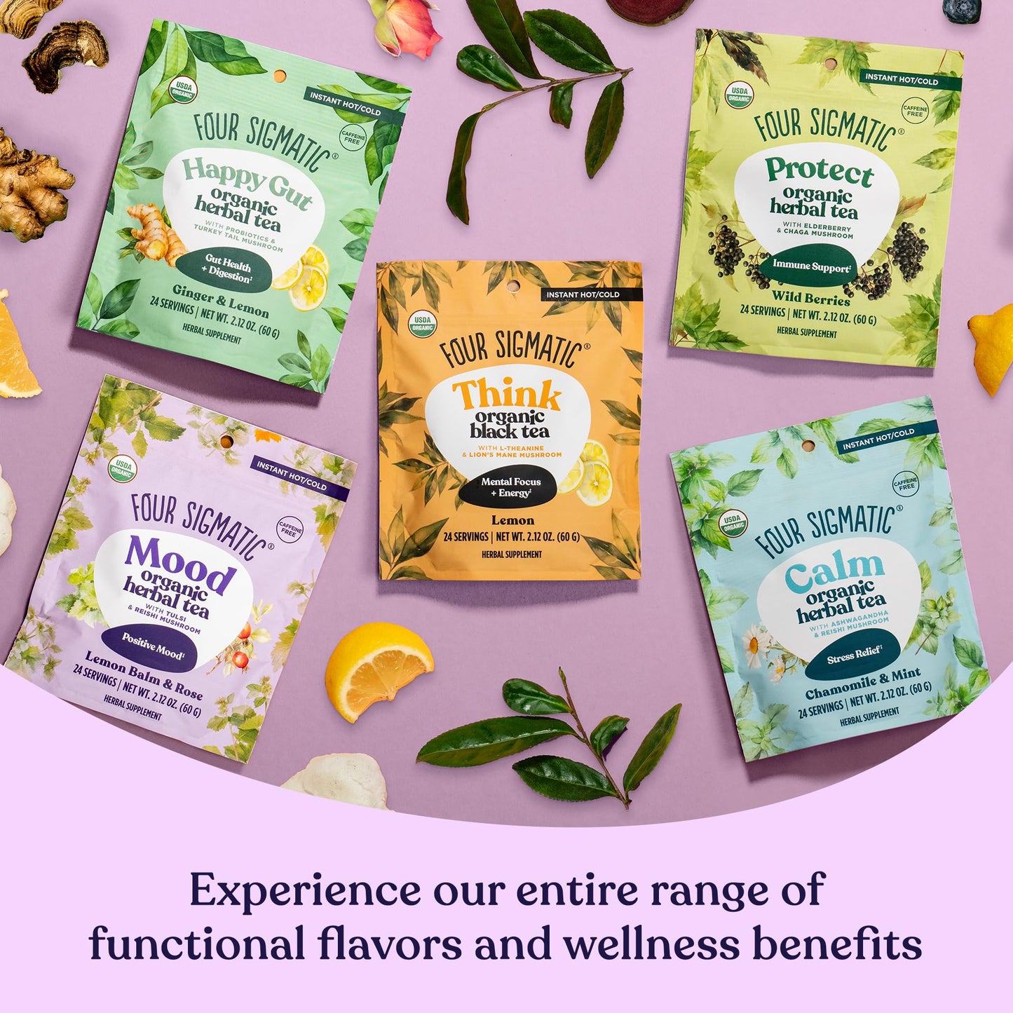 Four Sigmatic Mood Organic Herbal Tea | Enhance Emotional Well-Being With Tulsi & Reishi Tea | Calming Lemon Balm Tea W/Adaptoge