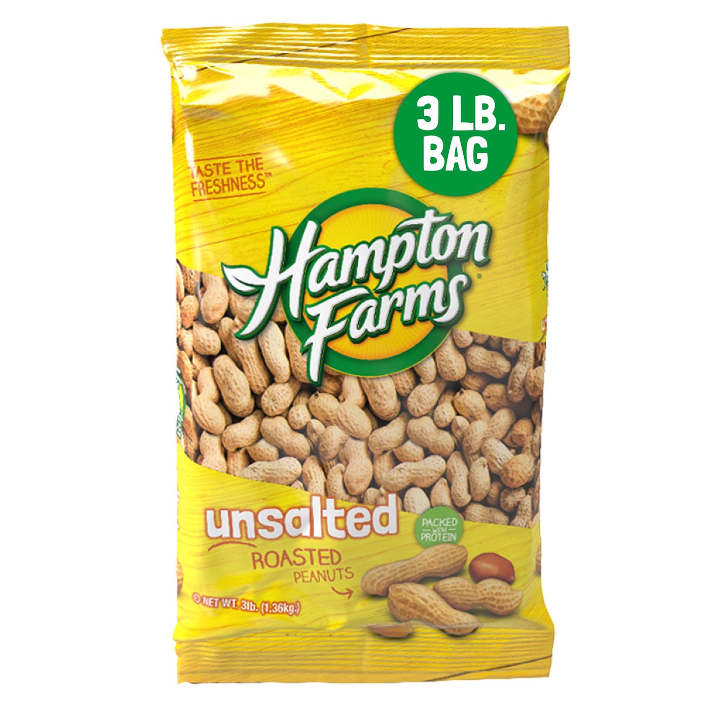 Hampton Farms - USA Grown All-Natural - Fancy Roasted In-Shell Unsalted Peanuts - 3 lb. Bag
