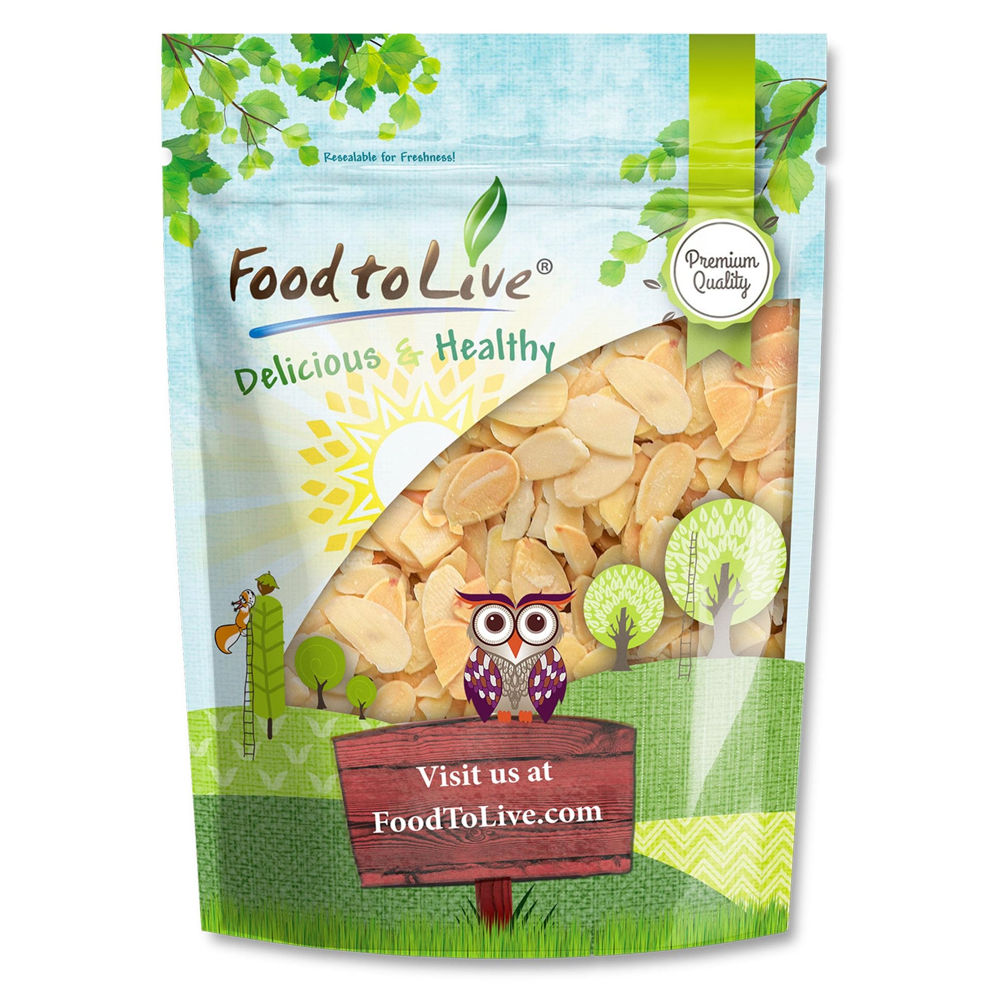 Food to Live Dry Roasted Blanched Sliced Almonds, 1.5 Pounds - Perfectly Oven Toasted for Maximum Flavor, Unsalted, No Oil Added