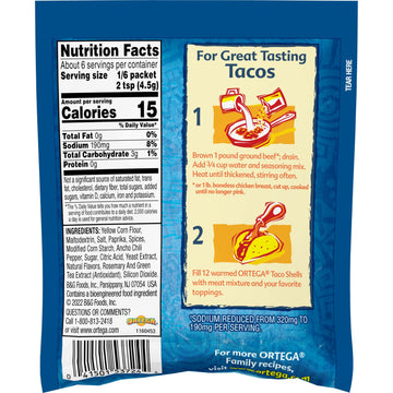 Ortega Seasoning Mix, 40% Less Sodium Taco, 1 Ounce