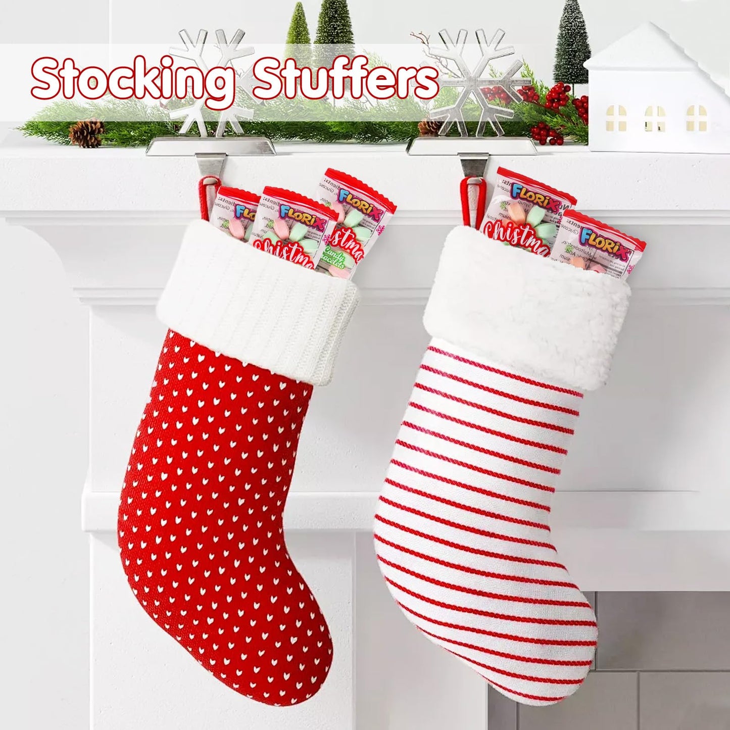 40 Pack Christmas Candy - Individually Wrapped Holiday Themed Candy Bracelets Bulk, Use for Stocking Stuffers(Santa, Christmas T