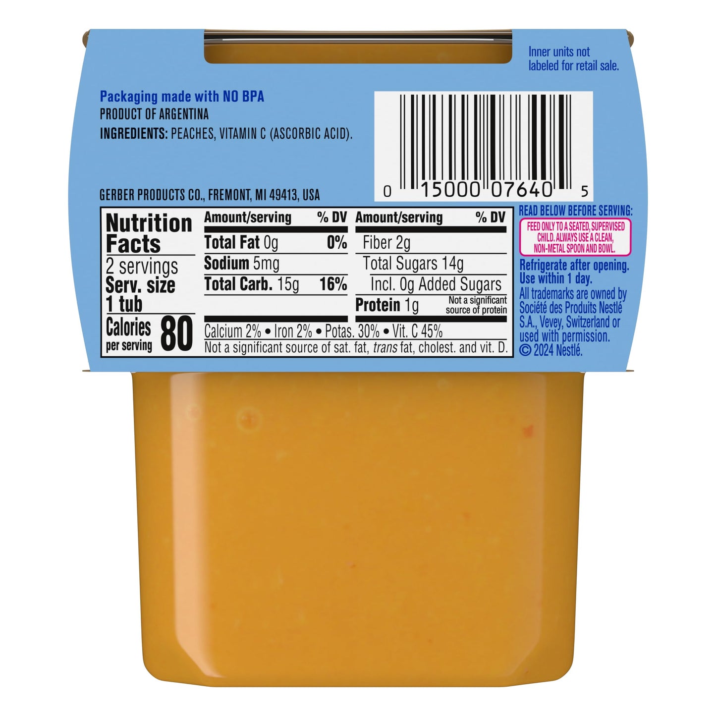 Gerber 2Nd Food Baby Food Peach Puree, Natural & Non-Gmo, 4 Ounce Tubs, 2-Pack (Pack Of 8)
