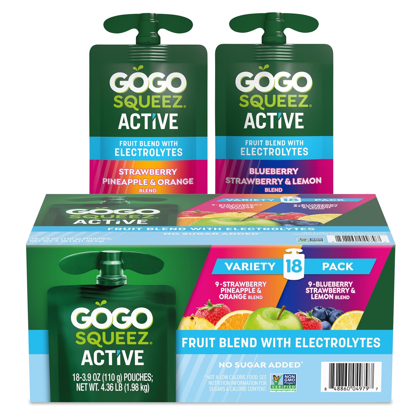 GoGo squeeZ Active Fruit Blend with Electrolytes | 18-Count Variety Pack | Blueberry Strawberry Lemon & Strawberry Pineapple Ora