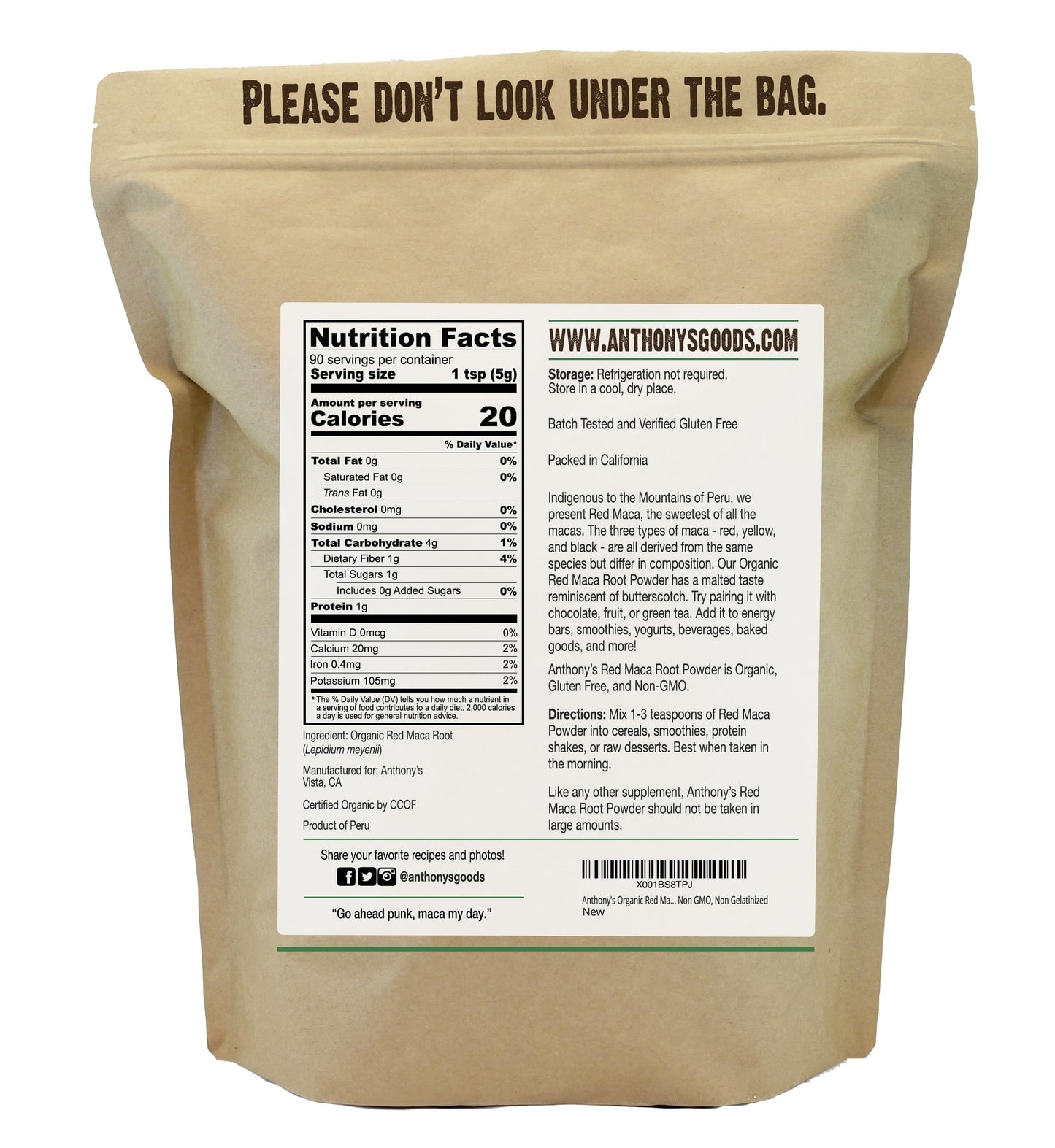 Anthonys Organic Red Maca Powder 1 lb Raw Gluten Free Non GMO Non Gelatinized