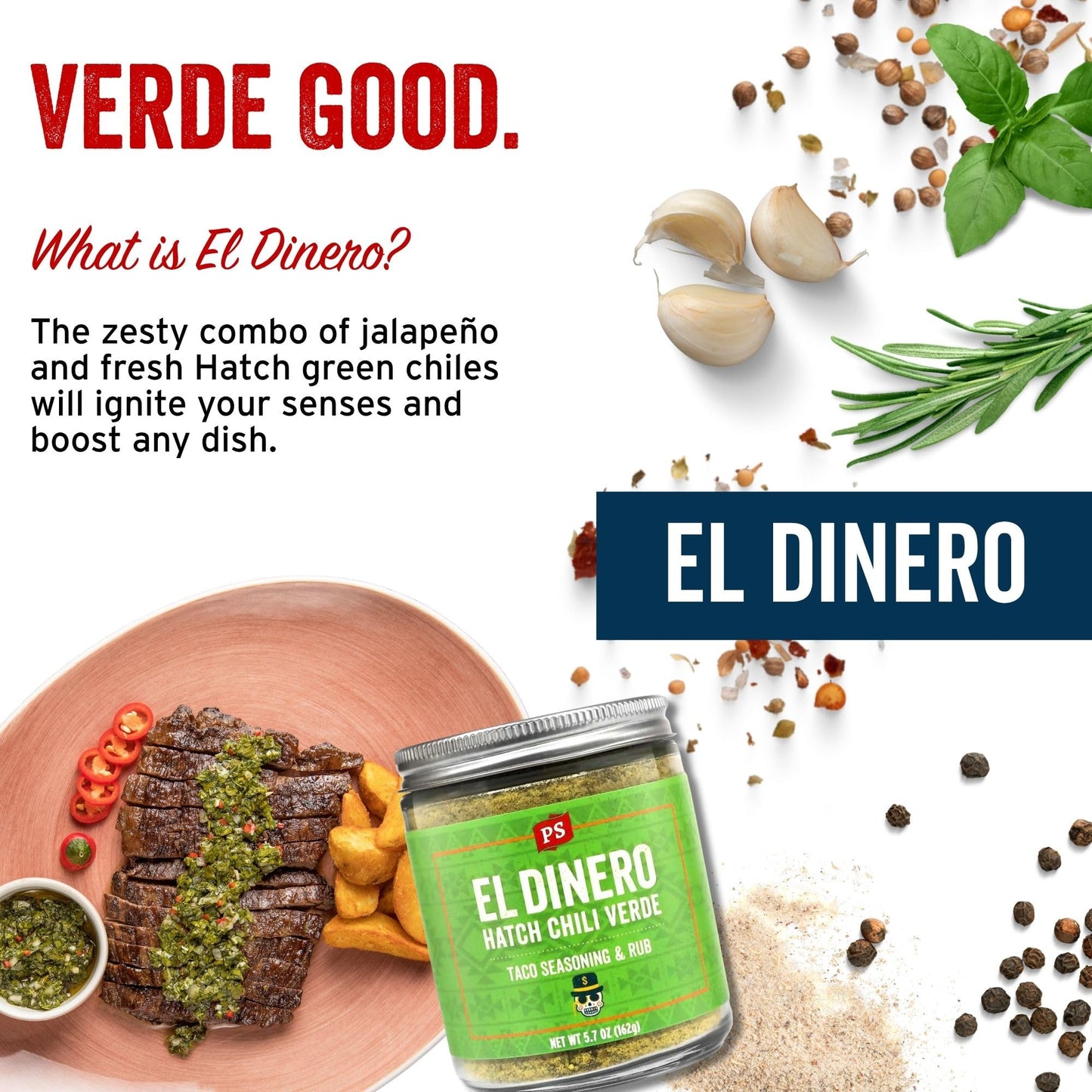 Ps Seasoning El Dinero Taco Seasoning Mix - Hatch Chili Verde And Jalapeno Blend, Dry Bbq Rub For Tacos, Beans, Casserole, Chicken, Pork, Beef - Mexican Seasoning Bbq Rub For Smoky Aroma And Grilling