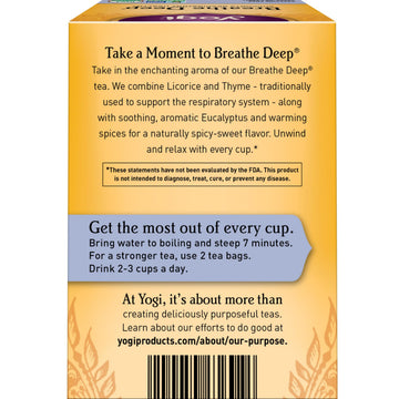 Yogi Tea Breathe Deep Tea - 16 Tea Bags per Pack (6 Packs) - Organic Respiratory Tea - Supports Respiratory Health - Includes Li