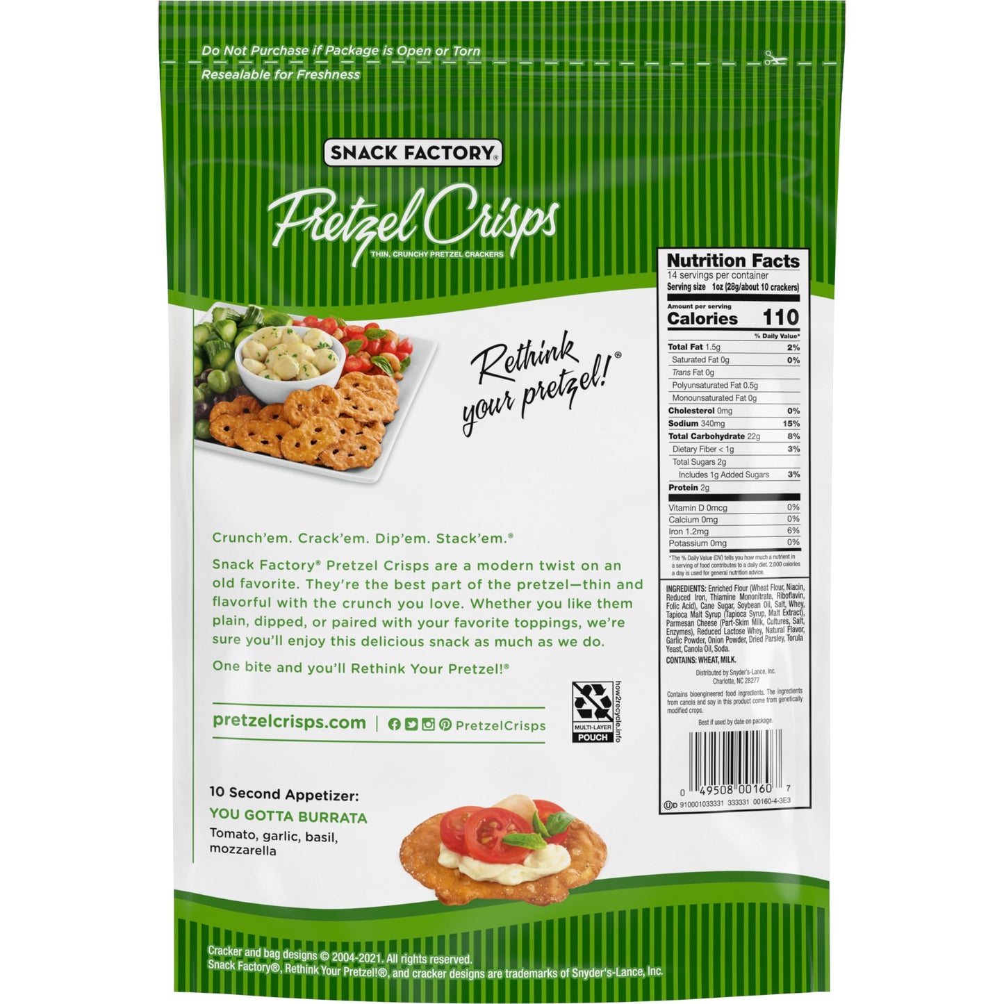 Snack Factory Garlic Parmesan Pretzel Crisps, 14 Oz Party Size Bag
