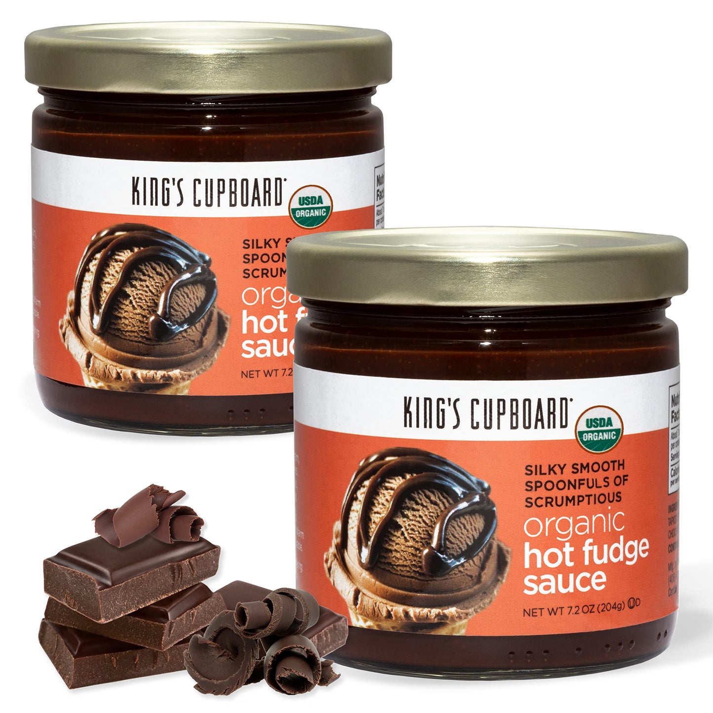 KingS Cupboard Organic Hot Fudge Sauce - The Perfect Hot Chocolate Sauce For Topping Ice Cream & Desserts Coffee Drizzle Baking Fondue Gluten-Free Kosher All Natural 7.2 Oz - Pack Of 2