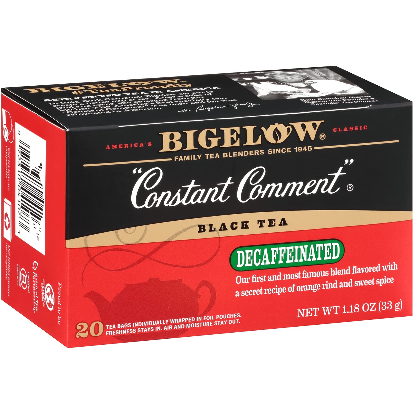 Bigelow Tea Decaffeinated Constant Comment Black Tea, Decaf Tea, 20 Count Box (Pack Of 6), 120 Total Tea Bags