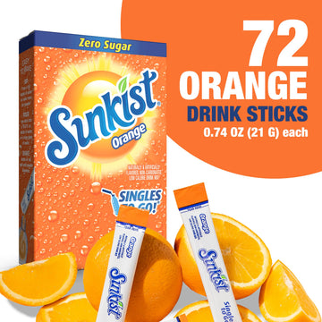 SINGLES TO GO! Sunkist Soda Orange Drink Mix, 12 Boxes with 6 Packets Each, 72 Total Servings, 0.74 Ounce (Pack of 12