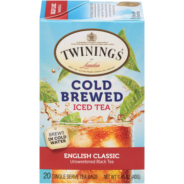 Twinings English Classic Cold Brewed Iced Tea Bags, 20 Count (Pack Of 6), Unsweetened Black Tea, Caffeinated