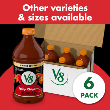 V8 Spicy Chipotle 100% Vegetable Juice, 46 fl oz Bottle (6 Pack)