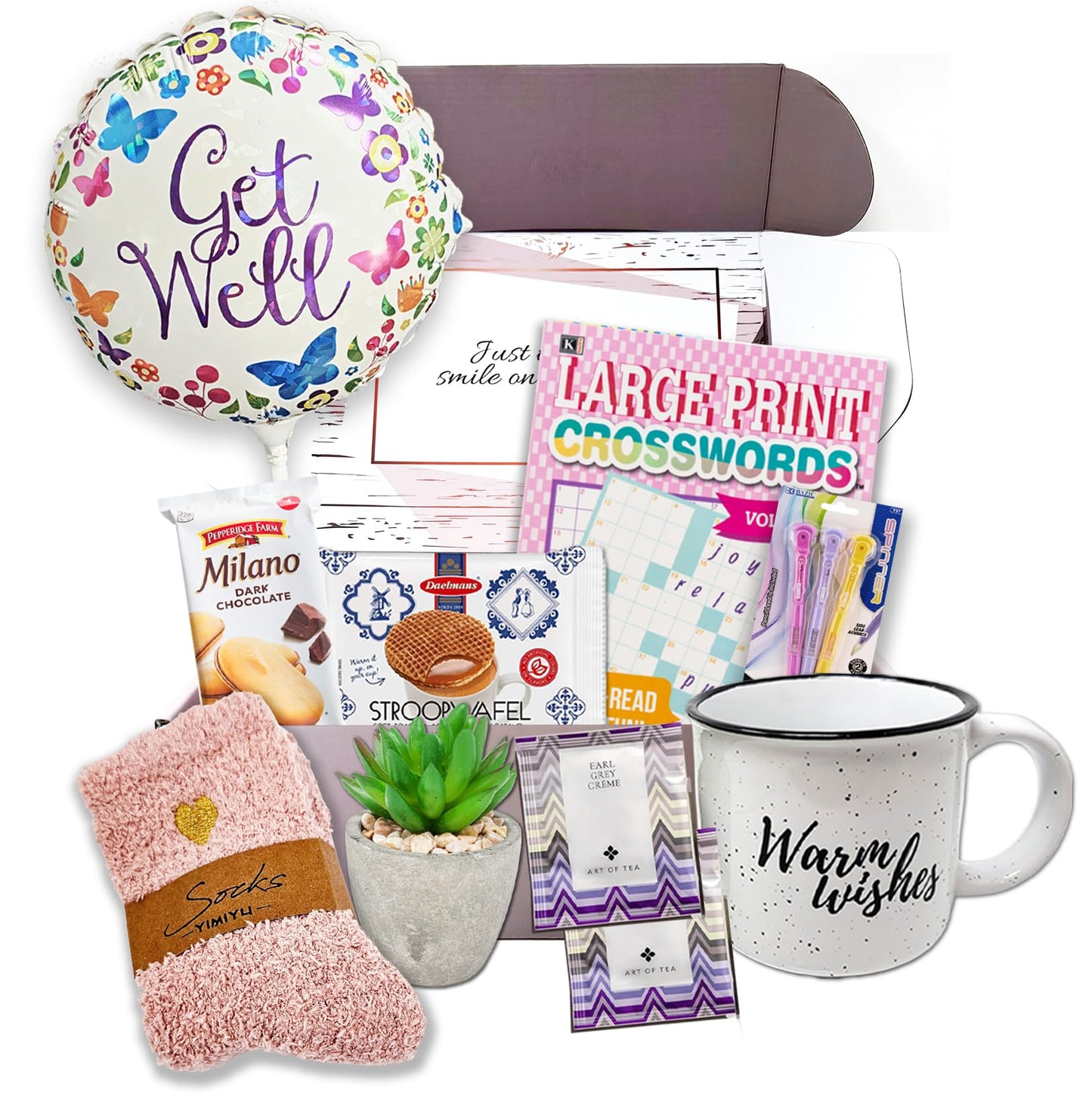 Get Well Soon Gift Basket For Women Care Package W/Balloon, Feel Better Soon Gift, Variety Box W/Snacks After Surgery Hospital O