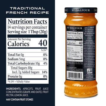St. Dalfour Apricot Fruit Spread - 10oz - 100% from Fruit No Artificial Ingredients Non-GMO No Cane Sugars All Natural Made in France