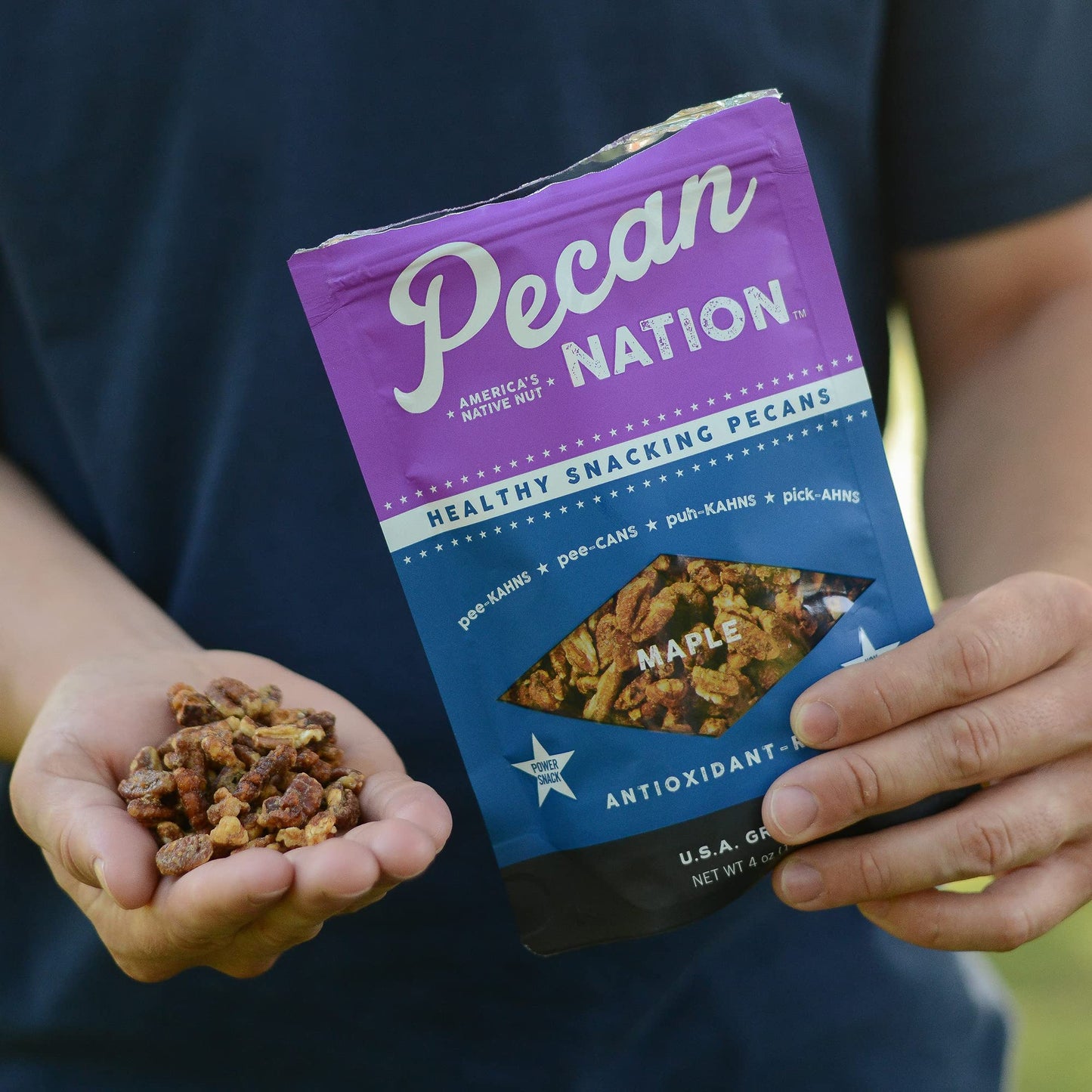 Pecan Nation Maple Flavored Roasted Sweet Pecan Pieces 4 Oz., Natural, No Preservatives, Antioxidant-Rich, Non-Gmo, Healthy Nut