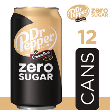 Dr Pepper Zero Sugar Cream Soda, 12 Fl Oz Cans, 12 Pack