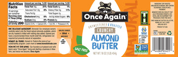 Once Again Natural, Crunchy Almond Butter - Salt Free, Unsweetened - 16 oz Jar